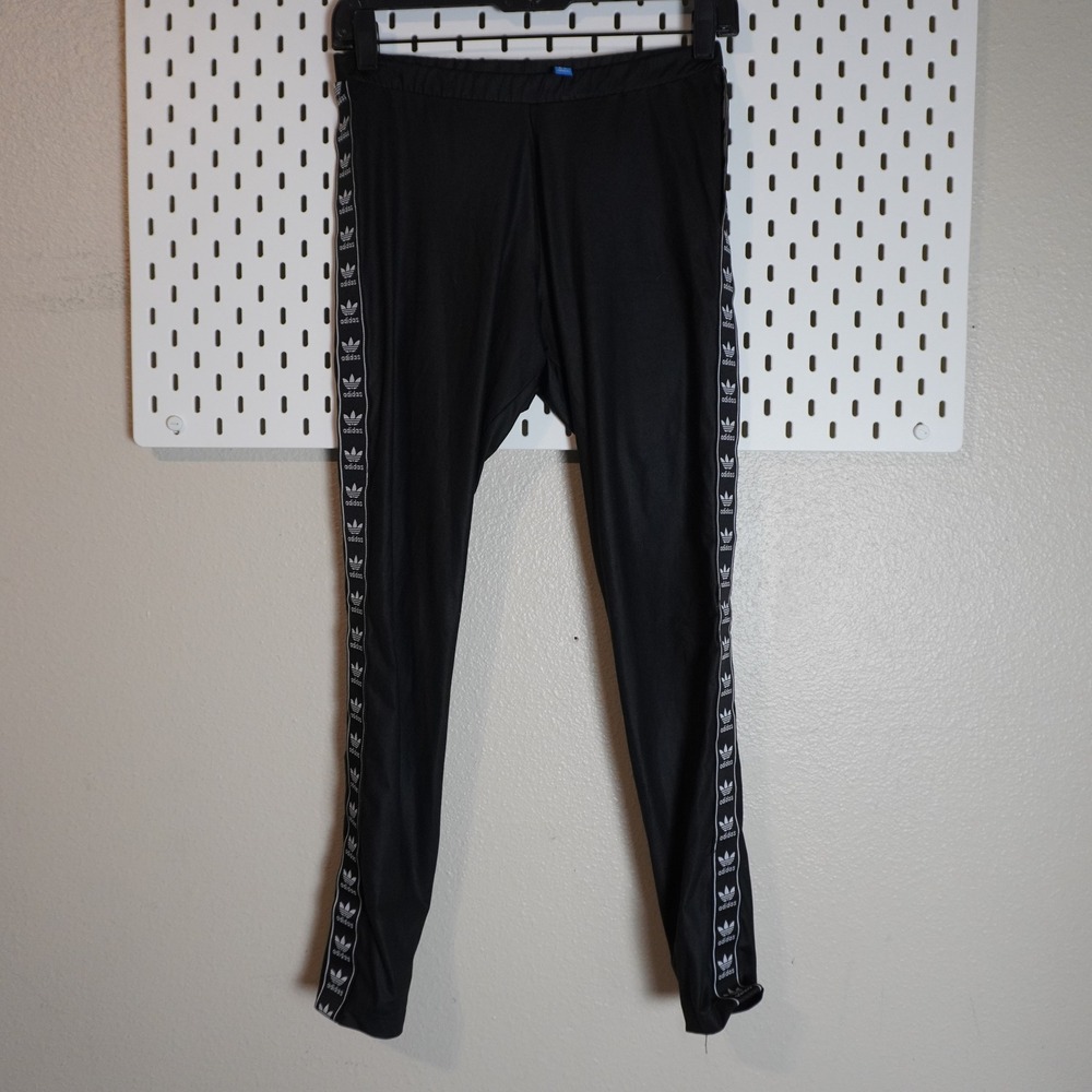 Adidas Women's Trefoil Tape Leggings Black Size Medium‎ Logo Athletic READ